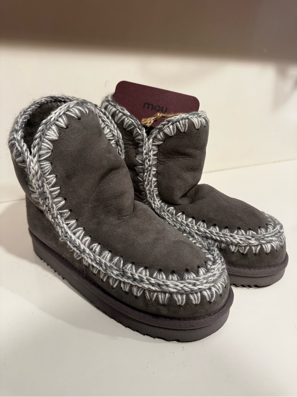 Mou Eskimo 18 Grey Suede Ankle Booties with Contrast Stitch NO BOX NWT